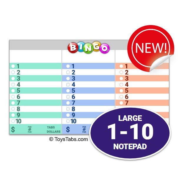 Large 1-10 Bingo Notepad - 3 Games Per Sheet - 50 Sheets - 150 Total ...
